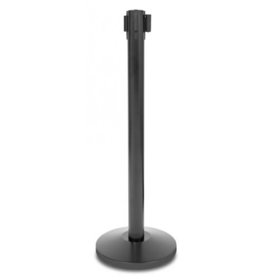 Black queuing barrier post with black tape