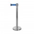 Silver queuing barrier post with blue belt