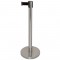 Silver queuing barrier post with black belt