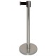 Silver queuing barrier post with black belt