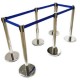 Silver queuing barrier post with blue belt