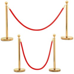 Pair of two golden barrier post & one red rope